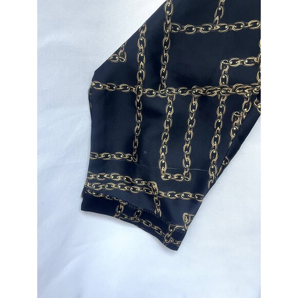 Phardi European Satin Black Button Down Blouse Chains Equestrian Formal Office 8 - Picture 12 of 12